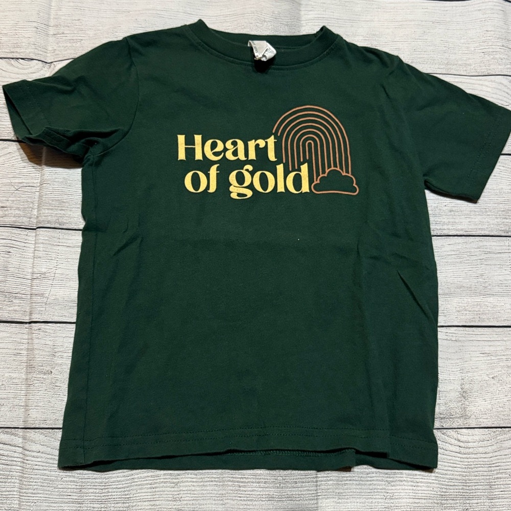Mini & Mine Heart of Gold Green Short Sleeve Shirt size 4